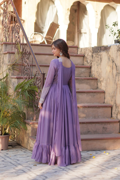 Luxury Star Georgette Gown with Dupatta – Embroidery Beads & Sequins Work | Elegant Ethnic Wea - Shubh Trends