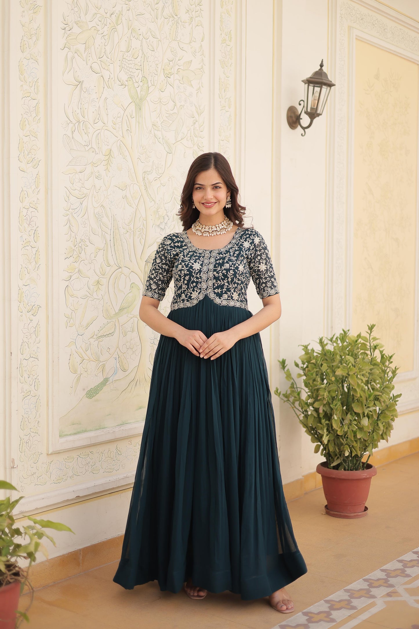 Designer Embroidered Party Wear Gown for Women - Shubh Trends