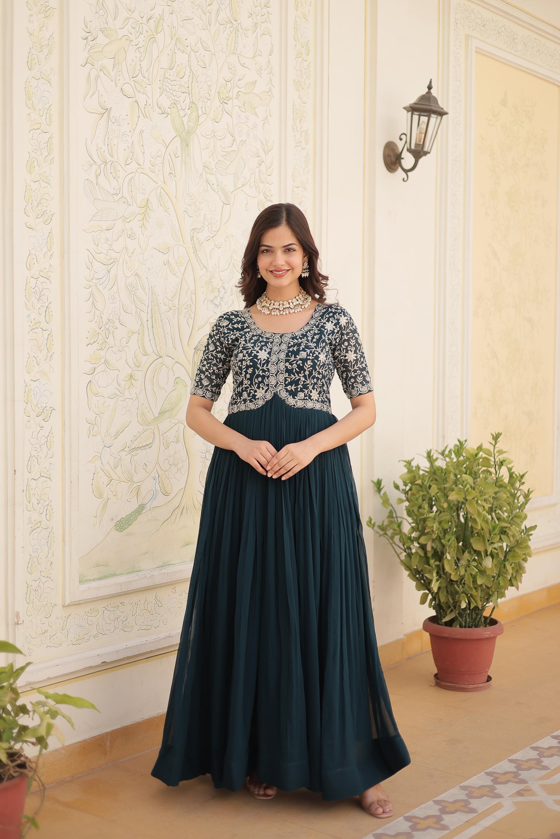 Designer Embroidered Party Wear Gown for Women - Shubh Trends