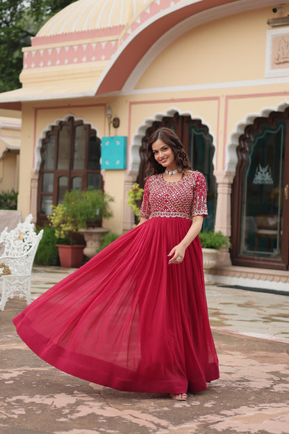 Luxury Designer Gown – Faux Blooming with Zari & Sequins Embroidery | Elegant Ethnic Wear - Shubh Trends