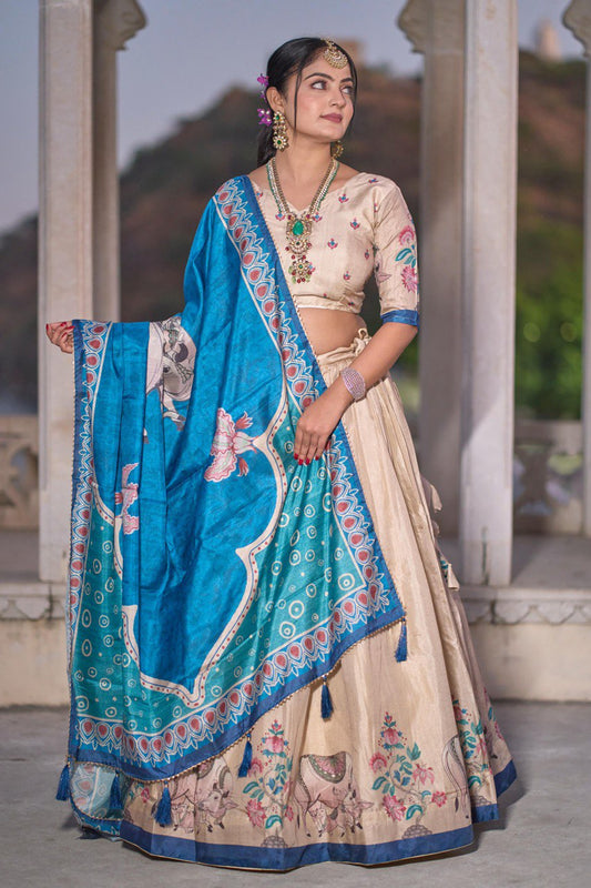 Cream Kalamkari Embellished Lehenga Set for Festive Wear - Shubh Trends