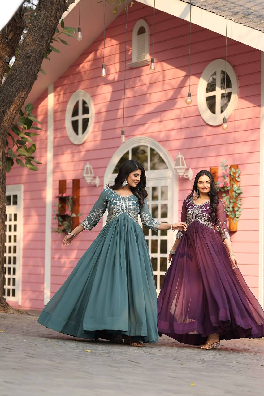 Festival Special Long Gown – Fox Georgette with Heavy Sequin Work - Shubh Trends