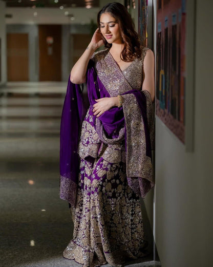 Purple color Eid Special Designer Sharara Set – Faux Georgette with Embroidery & Sequins Work