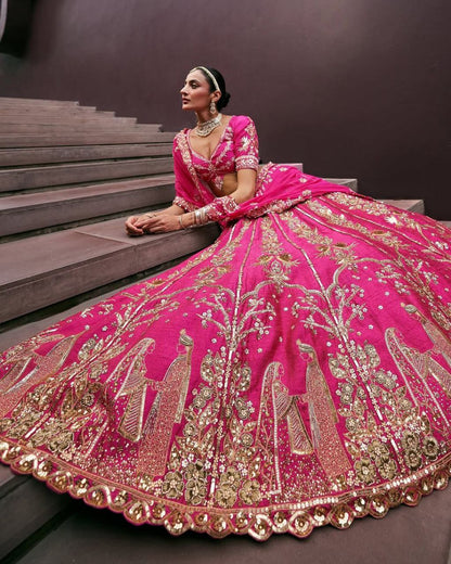 Pink color Luxury Two-Tone Tapeta Silk Embroidered Lehenga Choli with Dupatta – Wedding & Festive Special